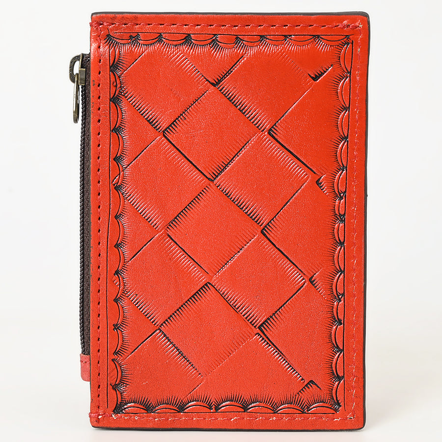 Western Leather Card Holder Bag with Hand-Tooled Floral Carved Full Grain Vegetable-Tanned Leather by American Darling