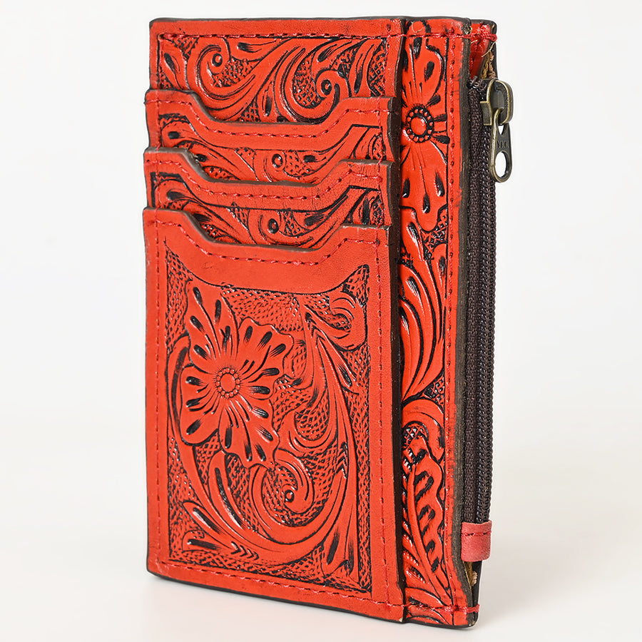 American Darling Western Leather Card Holder Bag with Hand-Tooled Floral Carved Detail - Uhorse