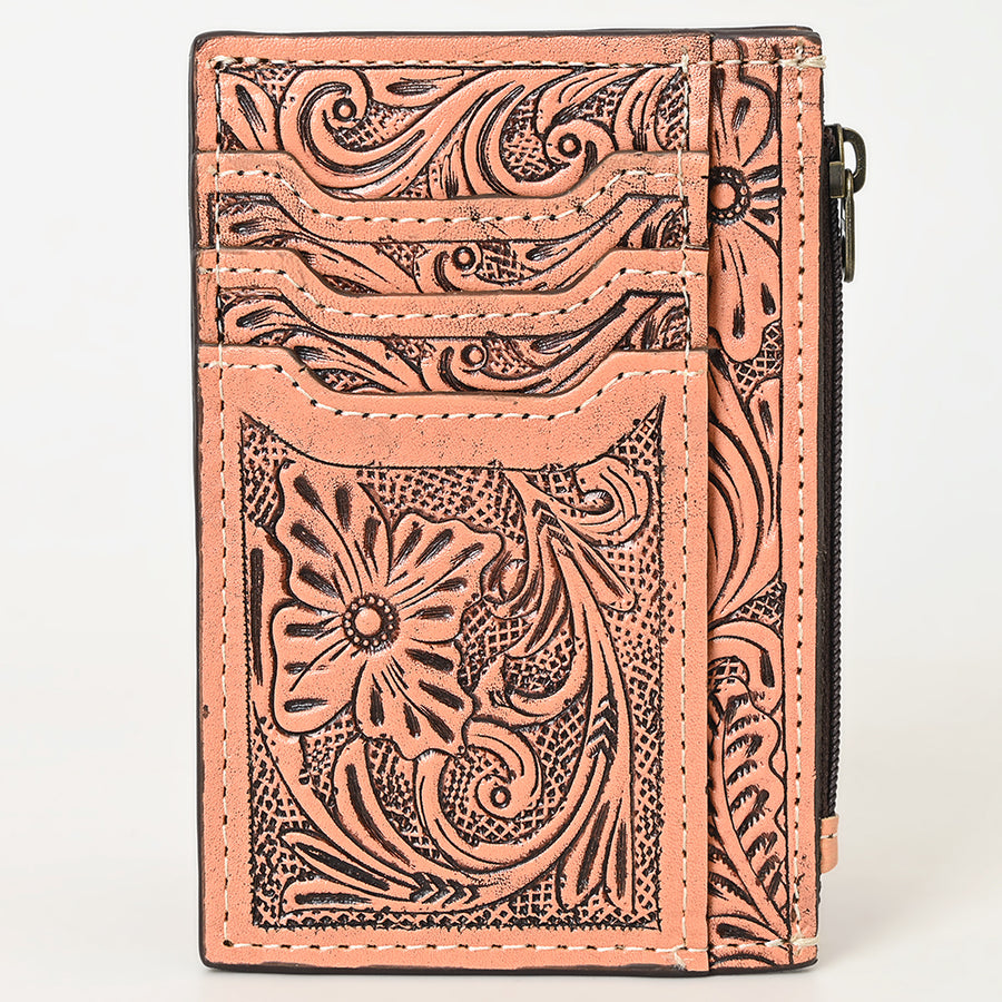 Western Leather Card Holder Bag with Hand-Tooled Floral Carved Full Grain Vegetable-Tanned Leather by American Darling