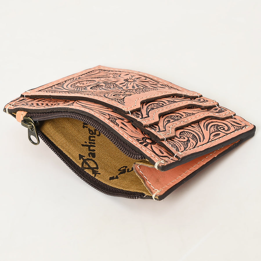 Western Leather Card Holder Bag with Hand-Tooled Floral Carved Full Grain Vegetable-Tanned Leather by American Darling
