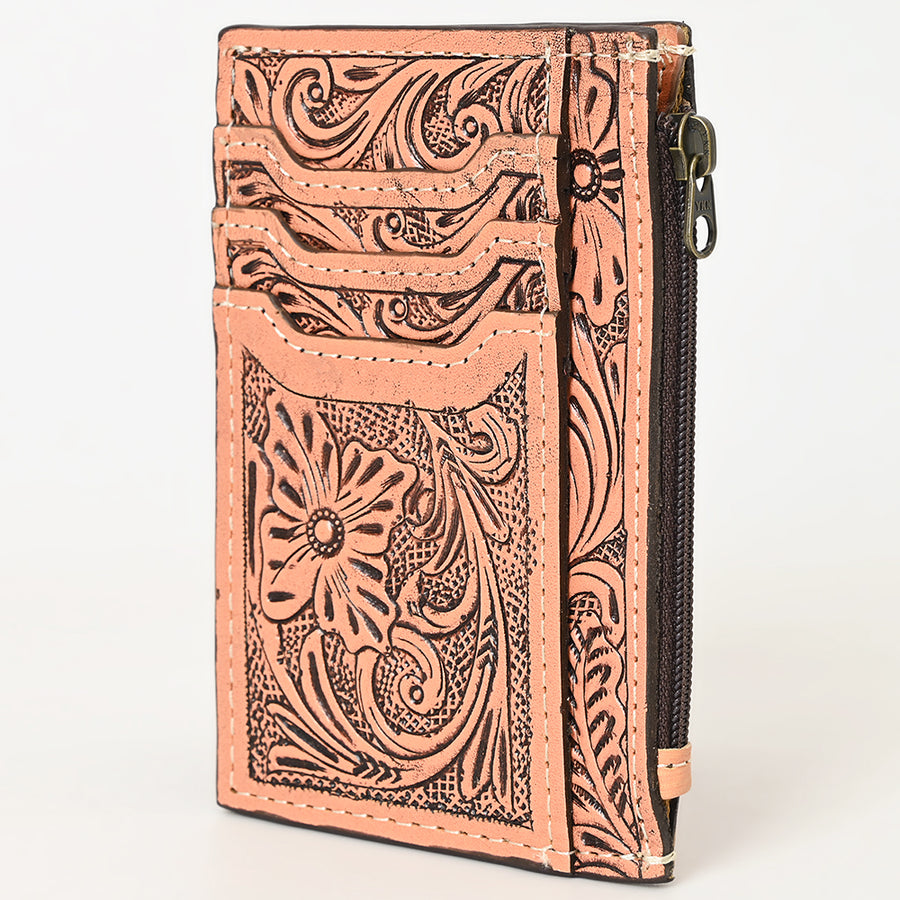 American Darling Western Leather Card Holder Bag with Hand-Tooled Floral Carved Detail - Uhorse