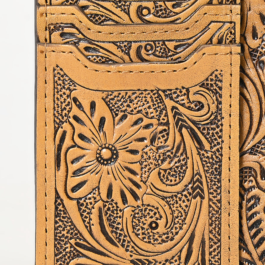 Western Leather Card Holder Bag with Hand-Tooled Floral Carved Full Grain Vegetable-Tanned Leather by American Darling
