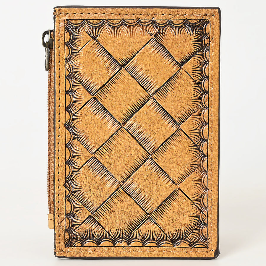 Western Leather Card Holder Bag with Hand-Tooled Floral Carved Full Grain Vegetable-Tanned Leather by American Darling