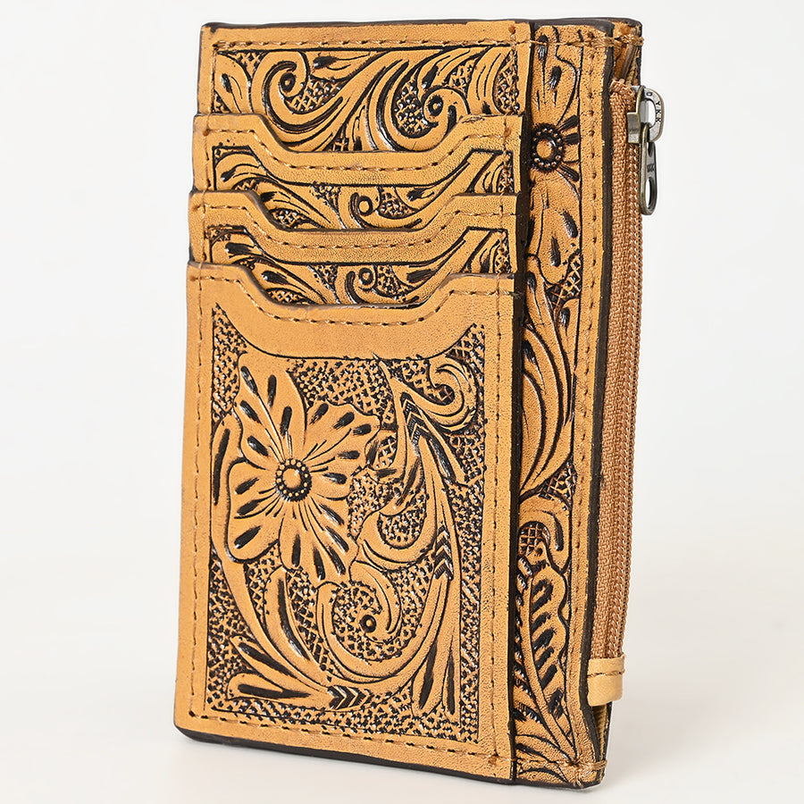 American Darling Western Leather Card Holder Bag with Hand-Tooled Floral Carved Detail - Uhorse