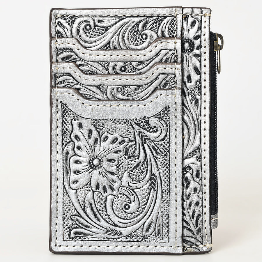 Western Leather Card Holder Bag with Hand-Tooled Floral Carved Full Grain Vegetable-Tanned Leather by American Darling