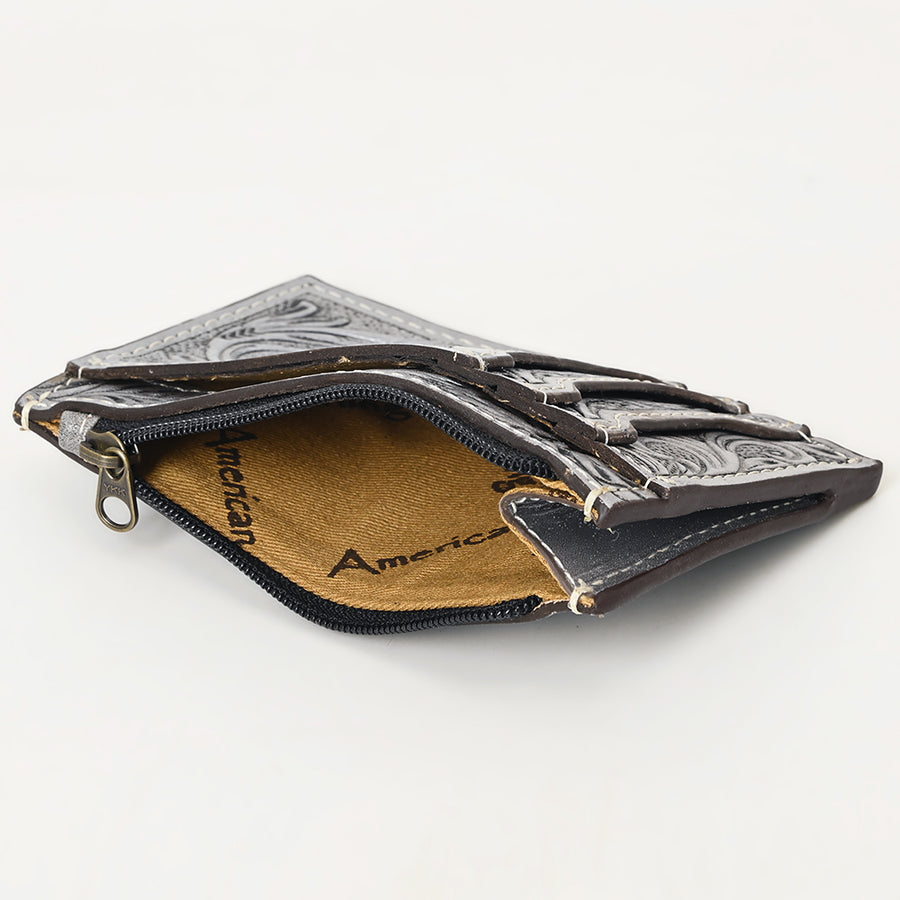Western Leather Card Holder Bag with Hand-Tooled Floral Carved Full Grain Vegetable-Tanned Leather by American Darling