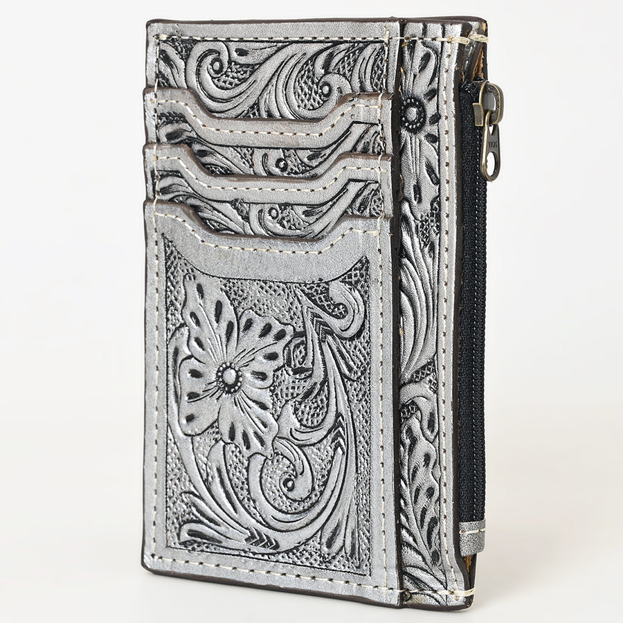 American Darling Western Leather Card Holder Bag with Hand-Tooled Floral Carved Detail - Uhorse
