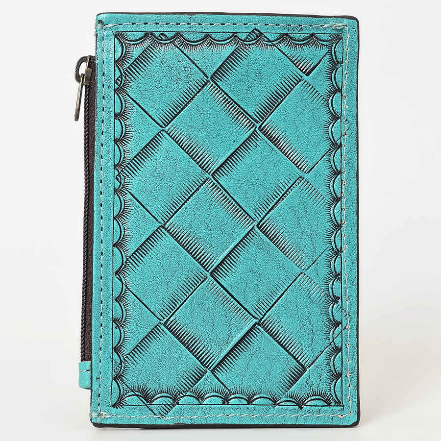 Western Leather Card Holder Bag with Hand-Tooled Floral Carved Full Grain Vegetable-Tanned Leather by American Darling