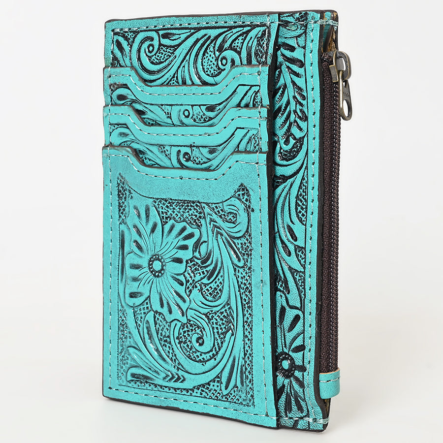 American Darling Western Leather Card Holder Bag with Hand-Tooled Floral Carved Detail - Uhorse
