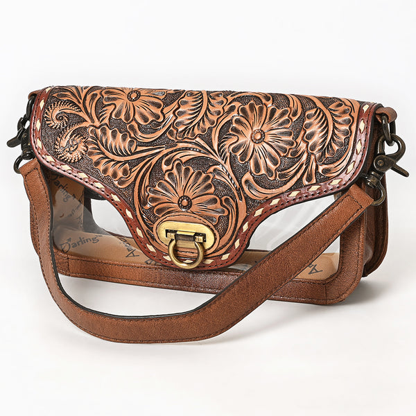 American Darling Hand-Tooled Western Leather Clear Bag - Genuine Tooled Floral Crossbody - Uhorse