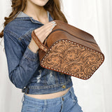 American Darling Adbg1509A Toiletry Hand Tooled Genuine Leather Women Bag Western Handbag Purse