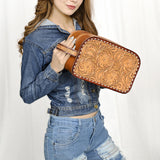 American Darling Adbg1509A Toiletry Hand Tooled Genuine Leather Women Bag Western Handbag Purse