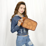 American Darling Adbg1509B Toiletry Hand Tooled Genuine Leather Women Bag Western Handbag Purse