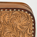 American Darling Hand-Tooled Western Leather Toiletry Bag – Genuine Floral Carved Full-Grain Travel Case with Buck Stitch & Organized Interior