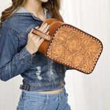 American Darling Adbg1509B Toiletry Hand Tooled Genuine Leather Women Bag Western Handbag Purse