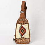 American Darling Sling Hand Tooled Upcycled Wool Genuine Leather Women Bag Western Handbag Purse