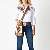 American Darling Sling Hand Tooled Upcycled Wool Genuine Leather Women