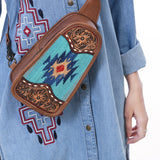 American Darling Sling Hand Tooled Upcycled Wool Genuine Leather Women Bag Western Handbag Purse