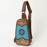 American Darling Sling Hand Tooled Upcycled Wool Genuine Leather Women Bag Western Handbag Purse