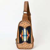 American Darling Sling Hand Tooled Upcycled Wool Genuine Leather Women