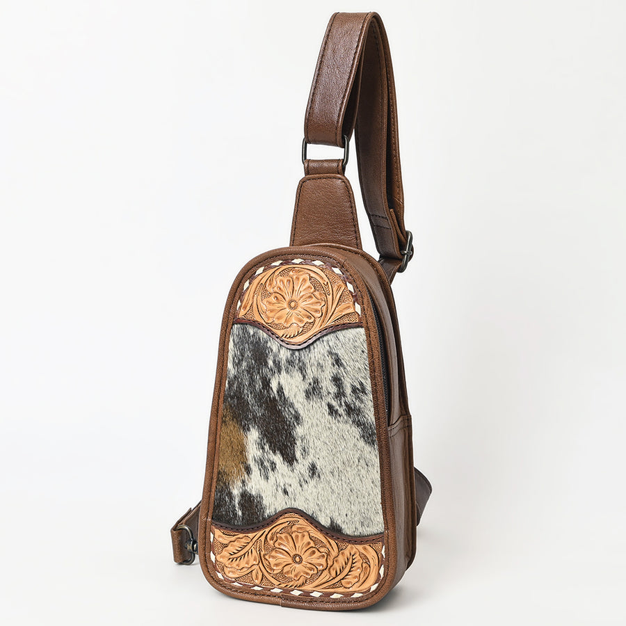 American Dalring Hair-On Cowhide Western Leather Sling Bag - Hand-Tooled Genuine Leather Crossbody - Uhorse