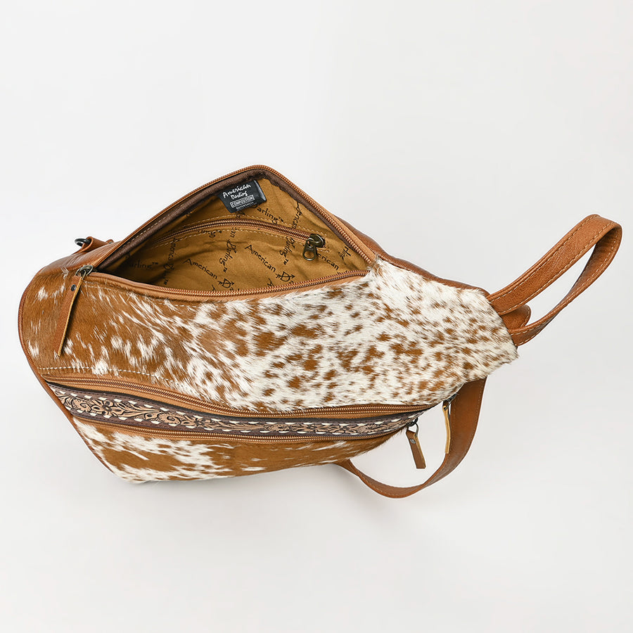 American Darling Western Leather Sling Bag with Hair-On Cowhide, Hand-Tooled Accents, Adjustable Strap, Spacious Interior & Premium Craftsmanship