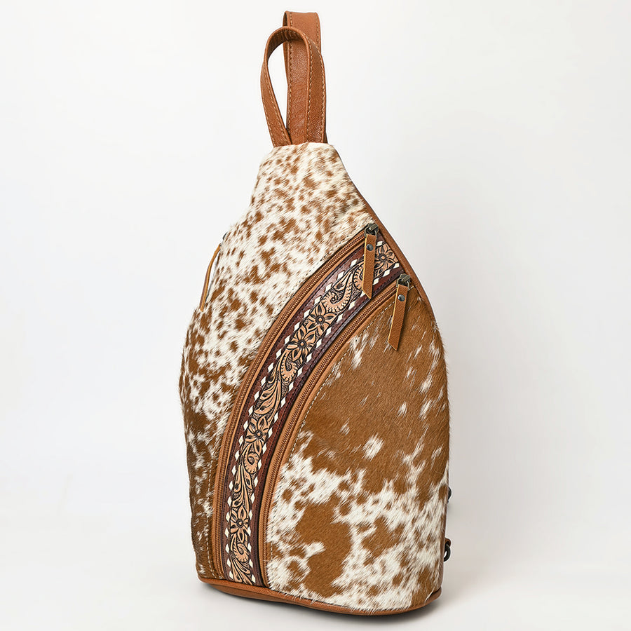 American Darling Western Leather Sling Bag with Hair-On Cowhide and Hand-Tooled Accents - Uhorse