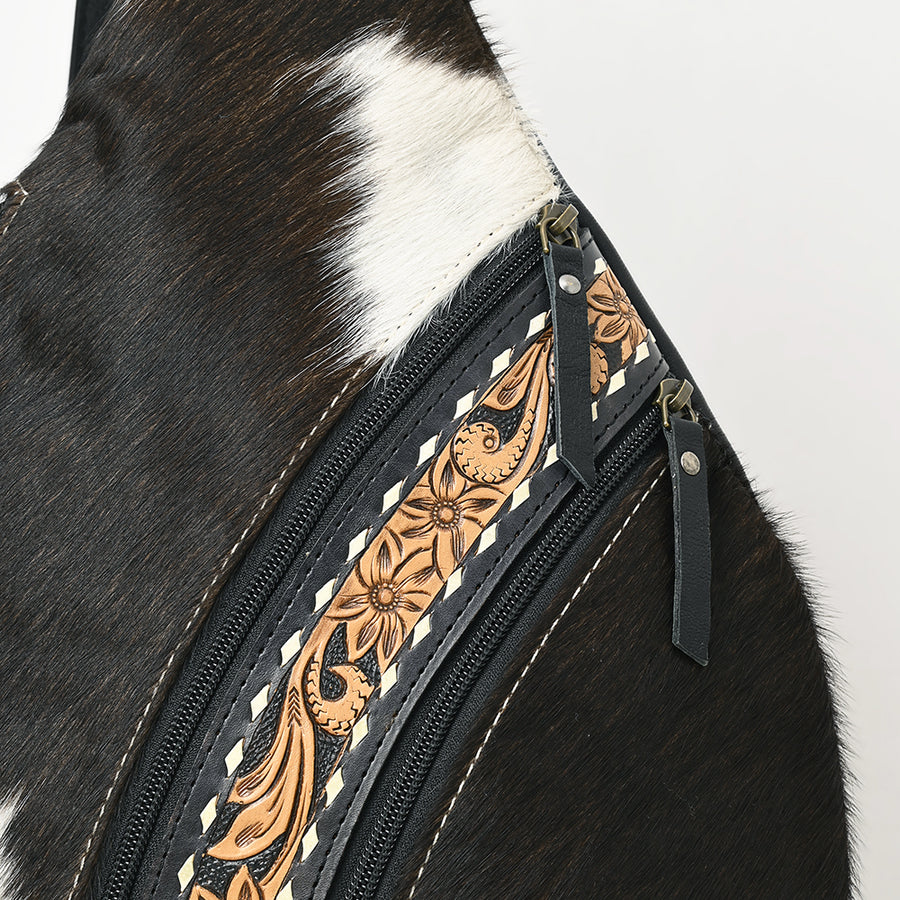 American Darling Western Leather Sling Bag with Hair-On Cowhide, Hand-Tooled Leather Accents, Adjustable Strap, Spacious Interior & Premium Craftsmanship