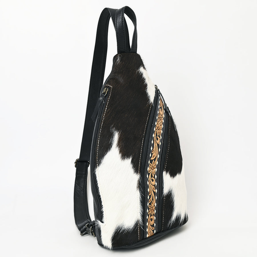 American Darling Western Leather Sling Bag with Hair-On Cowhide, Hand-Tooled Leather Accents, Adjustable Strap, Spacious Interior & Premium Craftsmanship