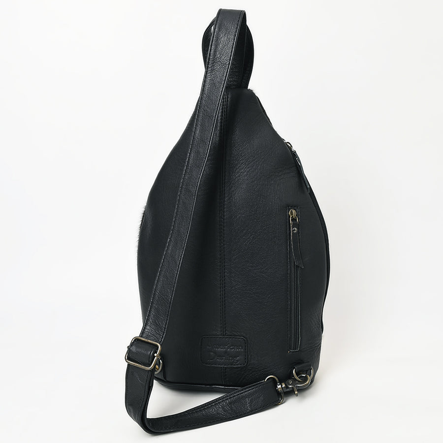 American Darling Western Leather Sling Bag with Hair-On Cowhide, Hand-Tooled Leather Accents, Adjustable Strap, Spacious Interior & Premium Craftsmanship