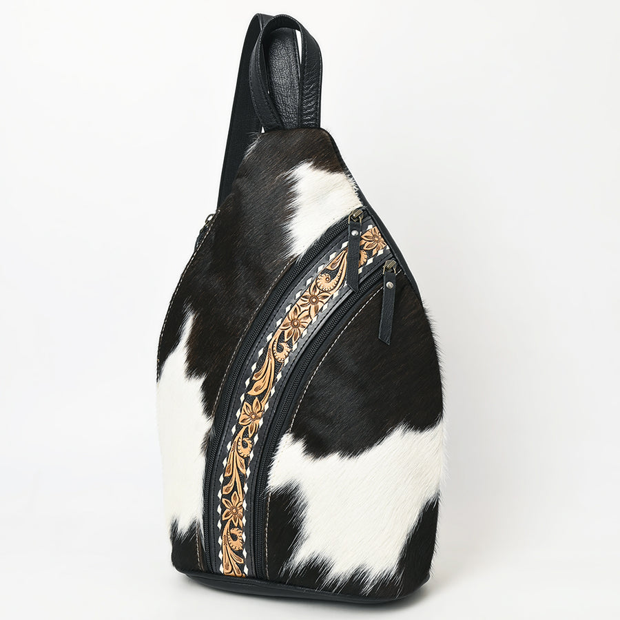 American Darling Western Leather Sling Bag with Hair-On Cowhide and Hand-Tooled Accents - Uhorse