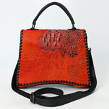 American Darling Western Leather Messenger Bag with Hair-On Cowhide, Crocodile-Embossed Leather Detail, Adjustable Strap, Structured Body & Premium Craftsmanship