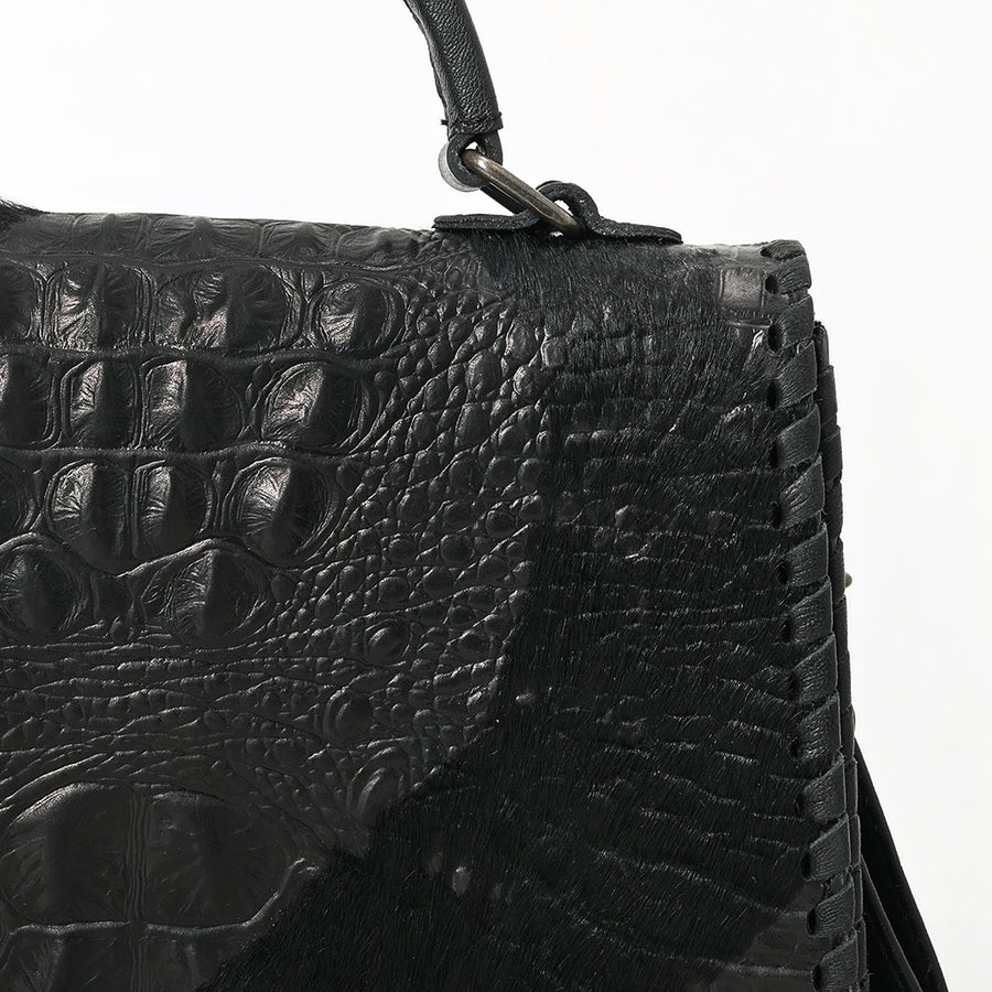 American Darling Western Leather Messenger Bag with Hair-On Cowhide, Crocodile-Embossed Leather Detail, Adjustable Strap, Structured Body & Premium Craftsmanship