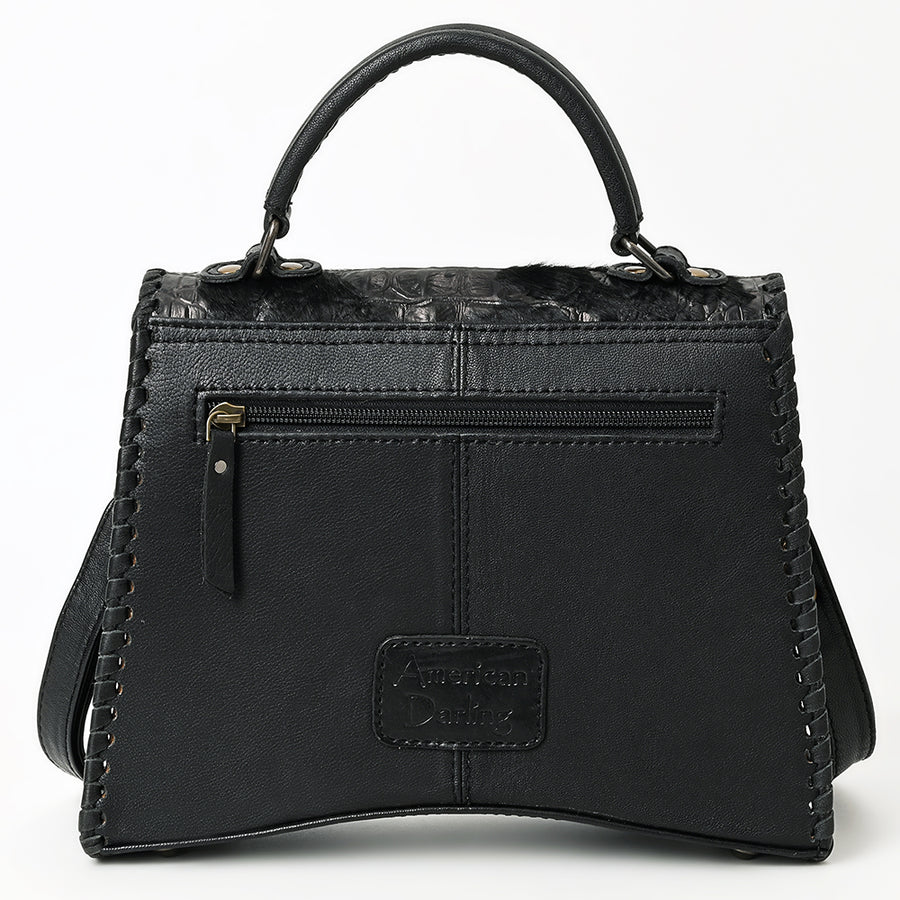 American Darling Western Leather Messenger Bag with Hair-On Cowhide, Crocodile-Embossed Leather Detail, Adjustable Strap, Structured Body & Premium Craftsmanship