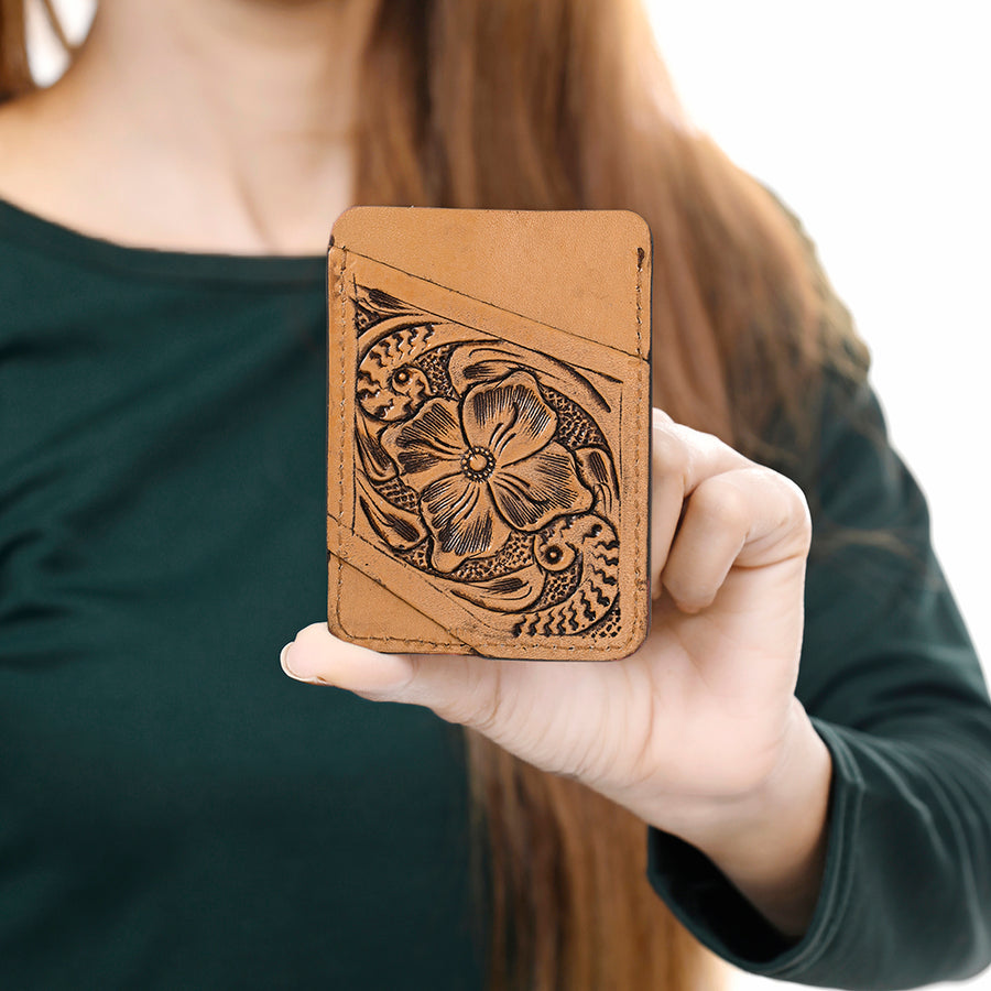 American Darling Card Holder Hand Tooled Genuine Leather | Business Credit