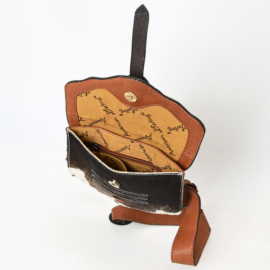 American Darling Women's Hand Tooled Floral Carved Hair-On Cowhide Genuine Leather Sling Bag Western Eco-Friendly Purse