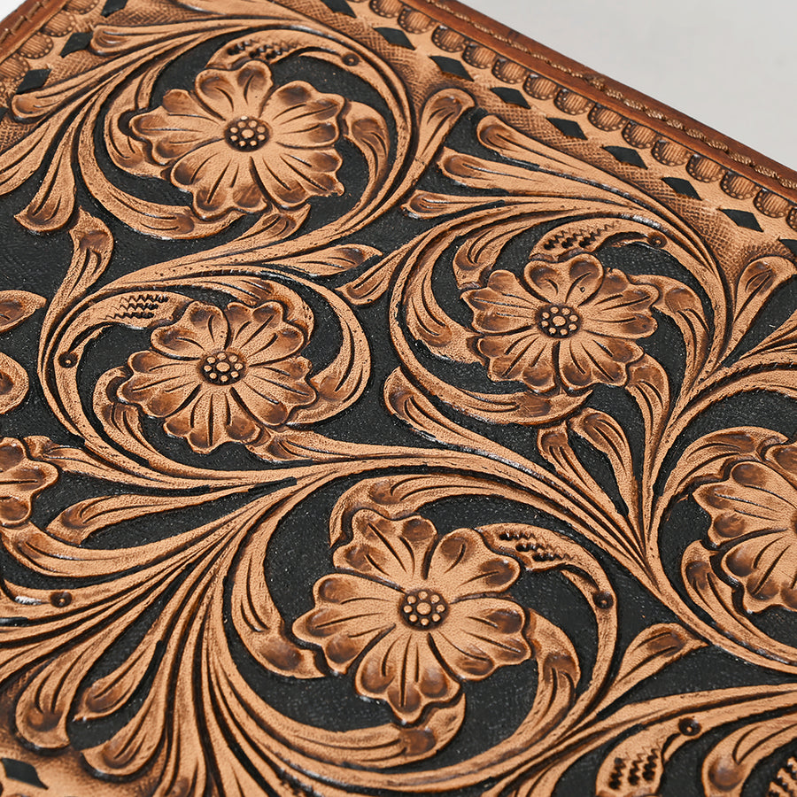 American Darling Women's Hand Tooled Floral Carved Genuine Leather Jewelry Case Eco-Friendly Travel Organizer YKK Zipper