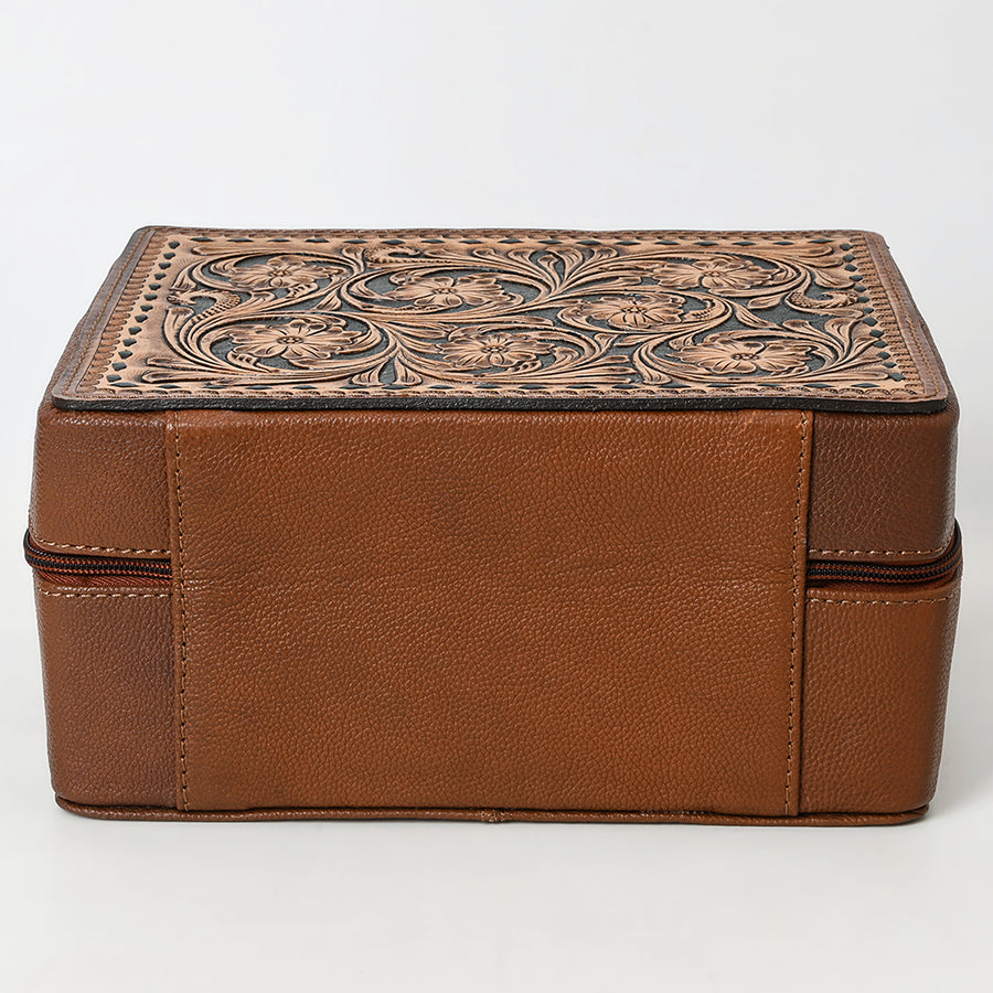 American Darling Women's Hand Tooled Floral Carved Genuine Leather Jewelry Case Eco-Friendly Travel Organizer YKK Zipper