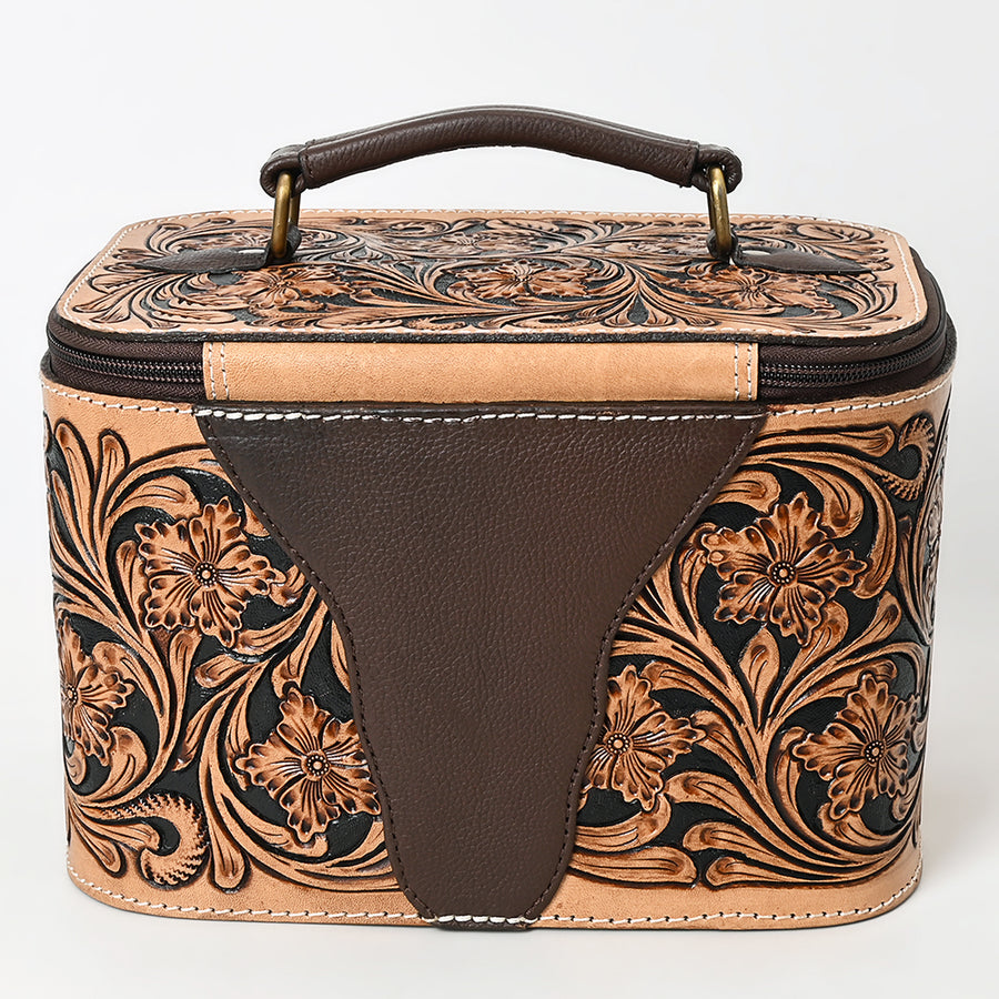 American Darling Women's Hand Tooled Floral Carved Genuine Leather Jewelry case Eco-Friendly Travel Organizer YKK Zipper