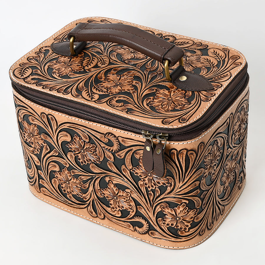 American Darling Hand Tooled Floral Carved Genuine Leather Jewelry case - Uhorse