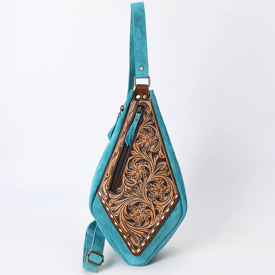 American Darling Women's Hand Tooled Floral Carved Genuine Leather Sling Bag Eco-Friendly Crossbody Purse YKK Zipper