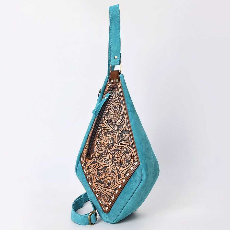 American Darling Hand Tooled Floral Carved Genuine Leather Sling Bag - Uhorse