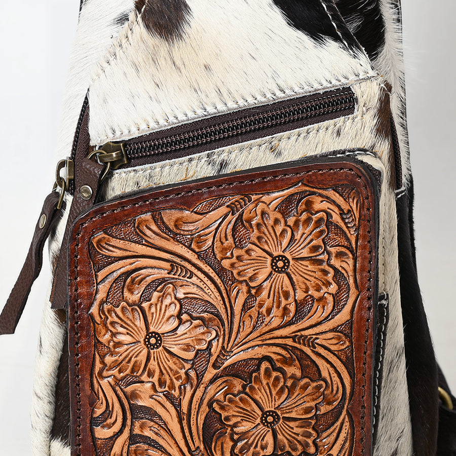 American Darling Women's Hand Tooled Floral Carved Hair-On Cowhide Genuine Leather Sling Bag Western Eco-Friendly Purse