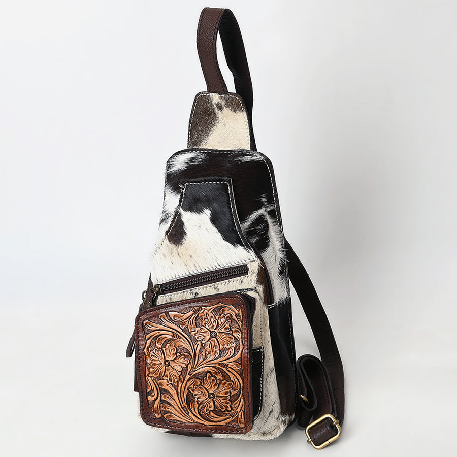 American Darling Hand Tooled Hair-On Cowhide Genuine Leather Sling Bag - Uhorse