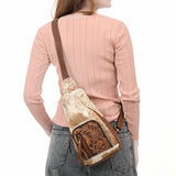 American Darling Sling Hand Tooled Hair On Genuine Leather Women Bag Western Handbag Purse