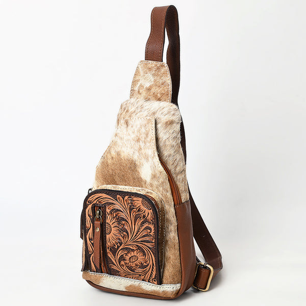 American Darling Hand Tooled Hair-On Cowhide Genuine Leather Sling Bag - Uhorse