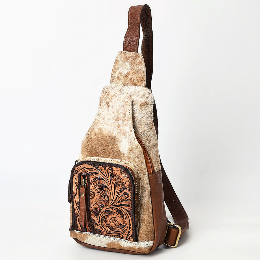American Darling Hand Tooled Hair-On Cowhide Genuine Leather Sling Bag - Uhorse