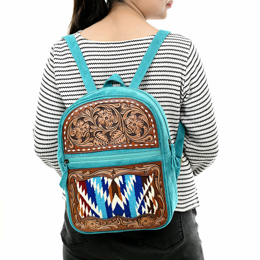 American Darling Backpack Hand Tooled Upcycled Wool Genuine Leather Women Bag Western Handbag Purse