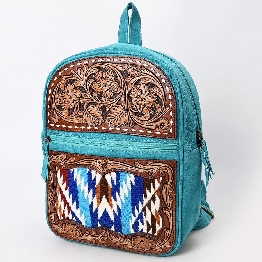 American Darling Backpack Hand Tooled Upcycled Wool Genuine Leather Women Bag Western Handbag Purse - Uhorse
