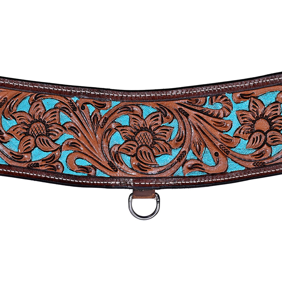 COMFYTACK Leather Horse Tripping Breast Collar Brown Floral Turquoise Inlay